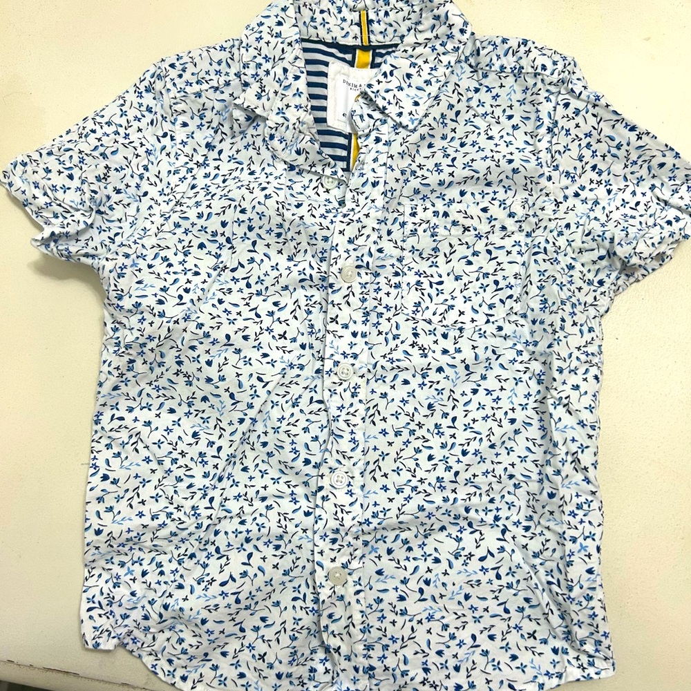 Denim & Flower Button-Up Shirt with Floral Print, size 4T